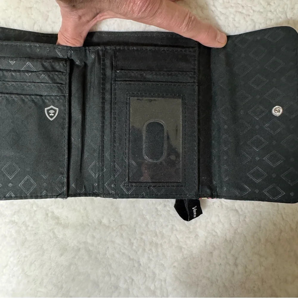 Vera Bradley Floral Trifold Wallet RFID Organizer Blue Pink - Picture 4 of 8